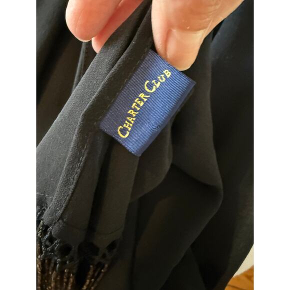 Charter Club Silk chiffon Dressy Scarf Wrap Black Beaded Tassel Detail - Picture 6 of 6